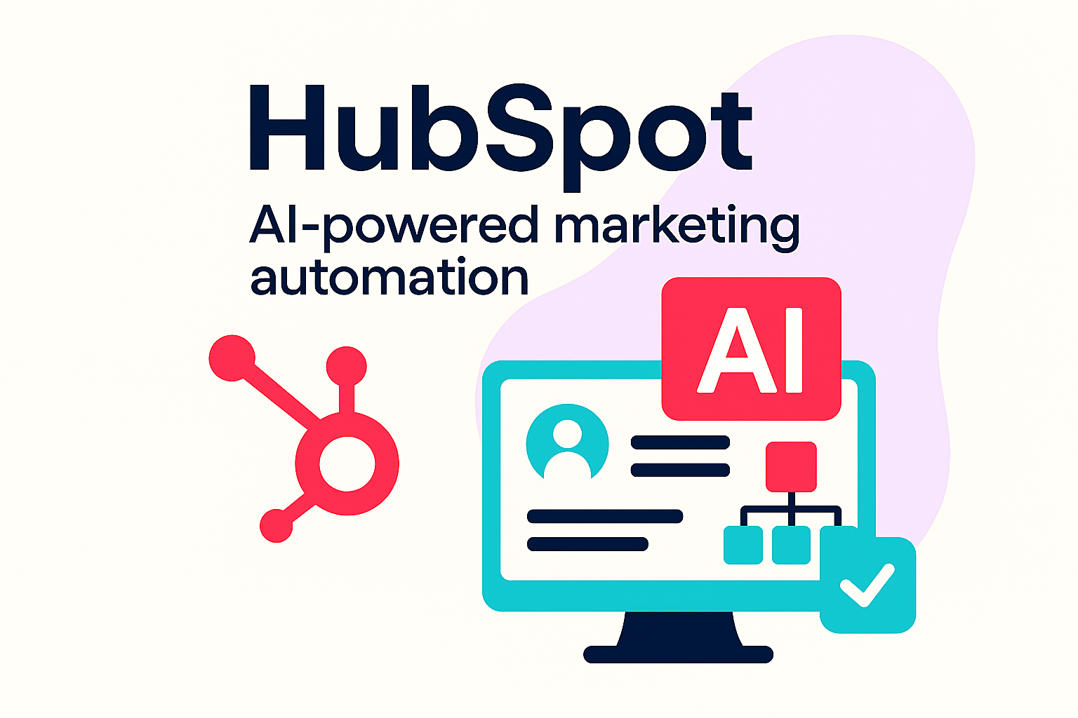 HubSpot AI Marketing Automation Tool HubSpot AI marketing automation platform illustration with CRM and journey orchestration.