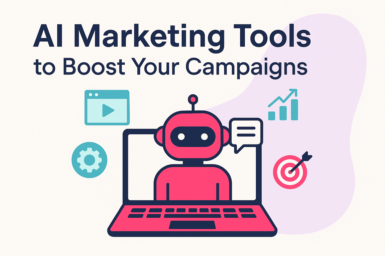 Top 10 AI Marketing Tools to Boost Your Campaigns Top 10 AI Marketing Tools visual with icons for automation, personalization, and analytics in vibrant brand colors.
