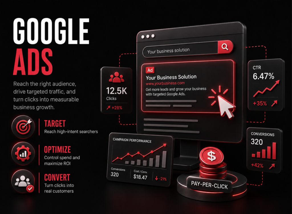 Services 4 Google Ads PPC campaign dashboard showing targeted clicks, conversion tracking, campaign optimization, and measurable business growth.